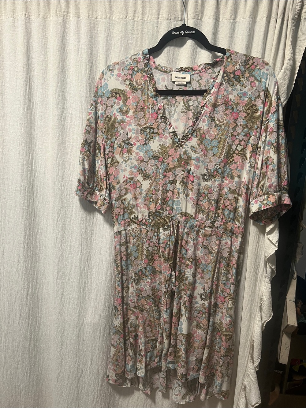 Zadig & Voltaire Pink Paisley Floral V‑Neck Mini Dress